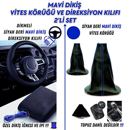 Mitsubishi Lancer Uyumlu Dikişli Vites Körüğü ve Direksiyon Kılıfı 2'li Set