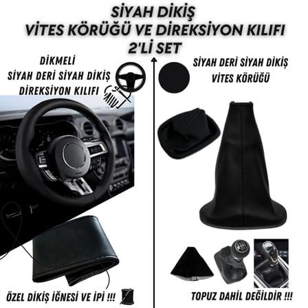 Opel Grandland Uyumlu Dikişli Vites Körüğü ve Direksiyon Kılıfı 2'li Set