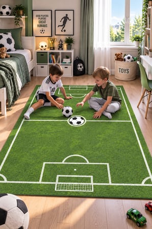 Futbol Sahası Desenli Çocuk Odası Halısı Kaymaz Yıkanabilir Erkek Çocuk Oyun Halısı Yeşil 19