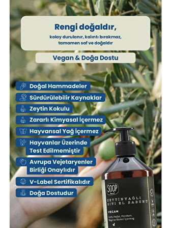 Soop Hand Sıvı El Sabunu ZeytinyağlıSet 5 L- 500 ml| %100 Saf Zeytinyağlı | Vegan Ve Doğal İçerik | Kolay Durulanır