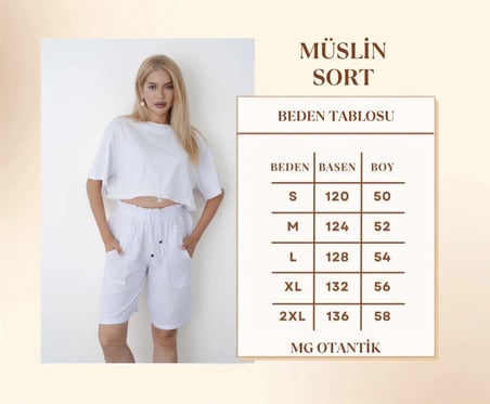 Müslin Şort Kadın Yüksek Bel Oversize Rahat Kesim Cepli %100 Pamuklu Yazlık Şort