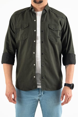 Souris Slim Fit Erkek Kot Gömlek Haki