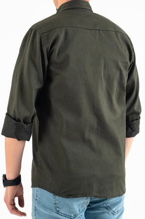 Souris Slim Fit Erkek Kot Gömlek Haki