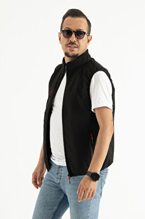 Erkek Siyah Slim Fit Dar Kesim içi Polar Outdoor Softshell Yelek