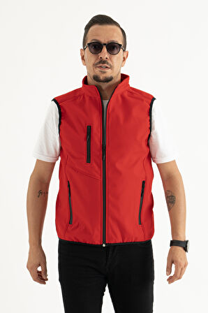 Erkek Kırmızı Slim Fit Dar Kesim içi Polar Outdoor Softshell Yelek
