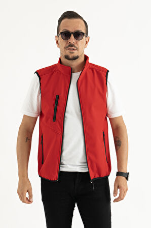 Erkek Kırmızı Slim Fit Dar Kesim içi Polar Outdoor Softshell Yelek