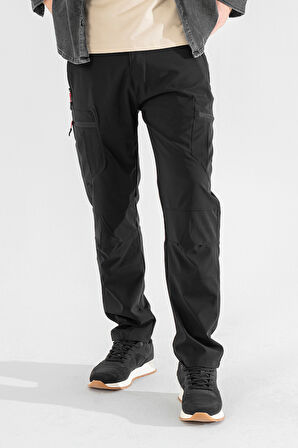 Erkek Siyah Likralı İnce Kumaş 6 Cepli Outdoor Taktik Kargo Pantolon