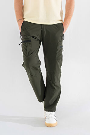Erkek Haki Likralı İnce Kumaş 6 Cepli Outdoor Taktik Kargo Pantolon