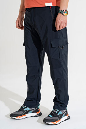 Erkek Lacivert Standart Kesim 5 Cepli Nefes Alan Likralı Outdoor Kargo Pantolon