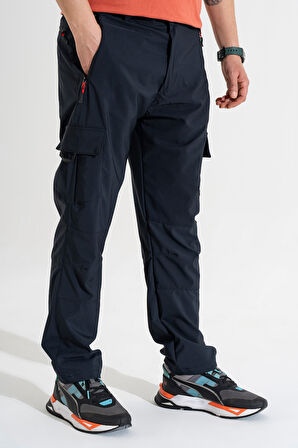 Erkek Lacivert Standart Kesim 5 Cepli Nefes Alan Likralı Outdoor Kargo Pantolon