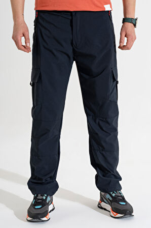 Erkek Lacivert Standart Kesim 5 Cepli Nefes Alan Likralı Outdoor Kargo Pantolon
