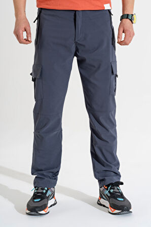 Erkek Gri Standart Kesim 5 Cepli Nefes Alan Likralı Outdoor Kargo Pantolon