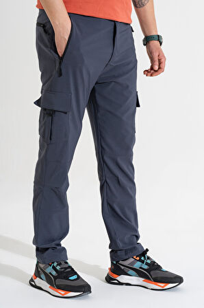 Erkek Gri Standart Kesim 5 Cepli Nefes Alan Likralı Outdoor Kargo Pantolon