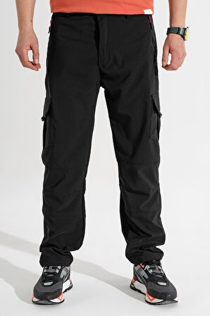 Erkek Siyah Standart Kesim 5 Cepli Nefes Alan Likralı Outdoor Kargo Pantolon