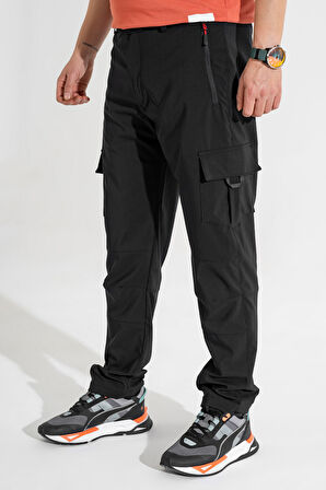 Erkek Siyah Standart Kesim 5 Cepli Nefes Alan Likralı Outdoor Kargo Pantolon