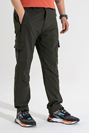 Erkek Haki Standart Kesim 5 Cepli Nefes Alan Likralı Outdoor Kargo Pantolon