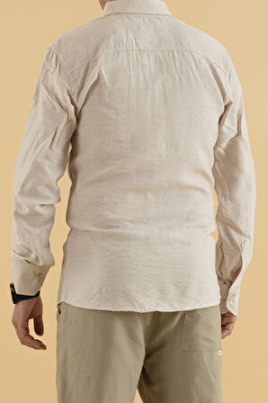 Souris Reynard Erkek Slim Fit Viskon Keten Gömlek Taş Rengi