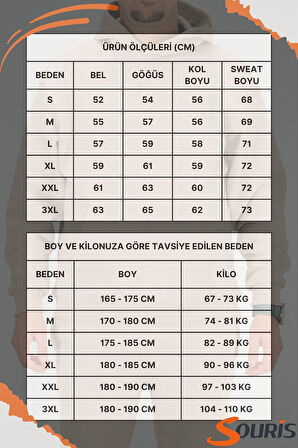 Erkek Bej Oversize Kapüşonlu Sweatshirt 3 iplik Şardonlu Kanguru Cepli