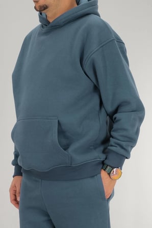 Erkek Petrol Mavisi Oversize Kapüşonlu Sweatshirt 3 iplik Şardonlu Kanguru Cepli