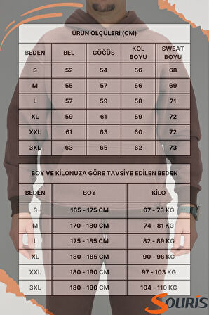 Erkek Kahverengi Oversize Kapüşonlu Sweatshirt 3 iplik Şardonlu Kanguru Cepli