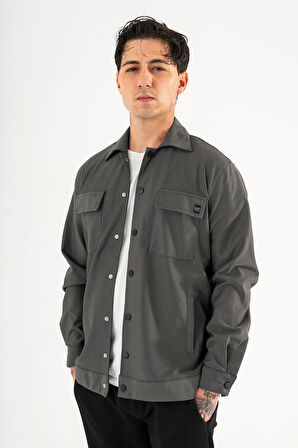 Erkek FRahat Kesim Gömlek Ceket Kapaklı Çift Cepli Çıtçıtlı