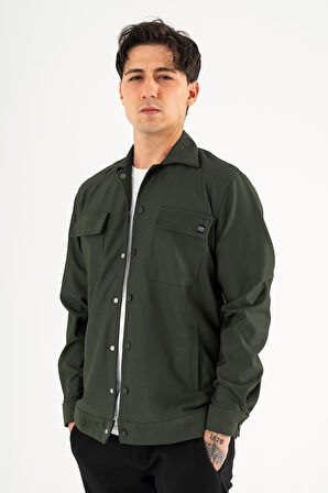 Erkek Haki Rahat Kesim Gömlek Ceket Kapaklı Çift Cepli Çıtçıtlı