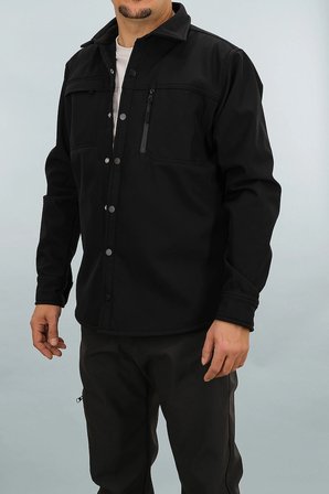 Erkek Siyah Slim Fit Softshell Gömlek Ceket Su itici ve Rüzgara Dayanıklı