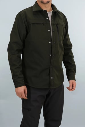 Erkek Haki Slim Fit Softshell Gömlek Ceket Su itici ve Rüzgara Dayanıklı