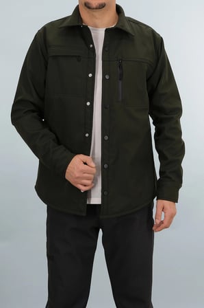 Erkek Haki Slim Fit Softshell Gömlek Ceket Su itici ve Rüzgara Dayanıklı