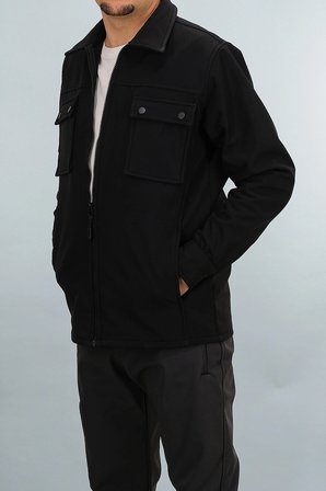 Erkek Siyah Softshell Ceket Dar Kalıp Fermuarlı Cep Detaylı Mevsimlik