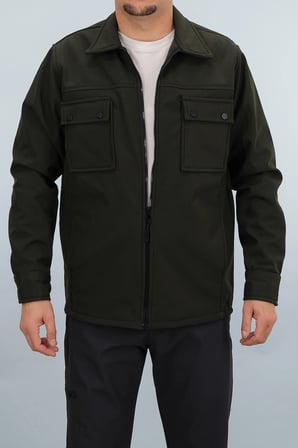 Erkek Haki Softshell Ceket Dar Kalıp Fermuarlı Cep Detaylı Mevsimlik