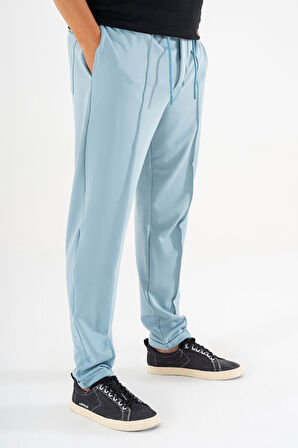 Erkek Açık Mavi Çımalı Rahat Spor Pantolon Duble Paça Jogger Eşofman Altı