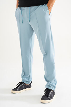 Erkek Açık Mavi Çımalı Rahat Spor Pantolon Duble Paça Jogger Eşofman Altı