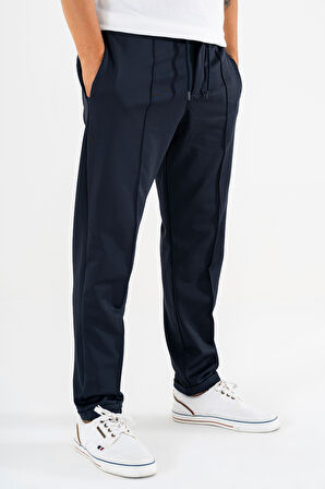 Erkek Lacivert Çımalı Rahat Spor Pantolon Duble Paça Jogger Eşofman Altı