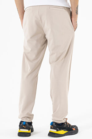 Erkek Krem Rahat Kesim Likralı Spor Pantolon İpli Bel Düz Paça