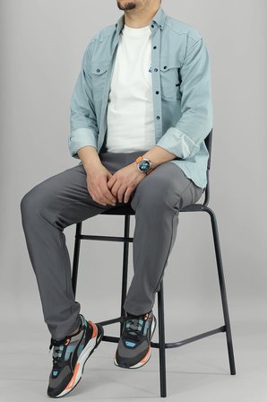 Erkek Füme Rahat Kesim Likralı Spor Pantolon İpli Bel Düz Paça