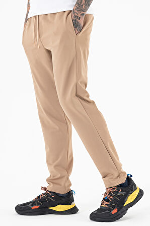 Erkek Vizon Rahat Kesim Likralı Spor Pantolon İpli Bel Düz Paça