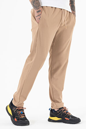 Erkek Vizon Rahat Kesim Likralı Spor Pantolon İpli Bel Düz Paça