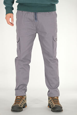 Erkek Füme Kargo Pantolon Rahat Kesim Pamuklu Lastikli Bel