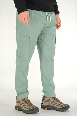 Erkek Mint Kargo Pantolon Rahat Kesim Pamuklu Lastikli Bel