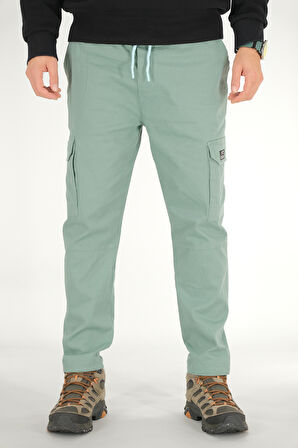 Erkek Mint Kargo Pantolon Rahat Kesim Pamuklu Lastikli Bel