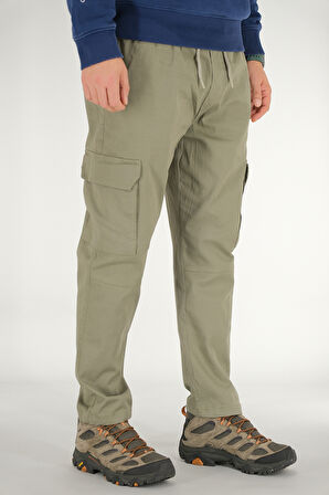 Erkek Açık Haki Kargo Pantolon Rahat Kesim Pamuklu Lastikli Bel