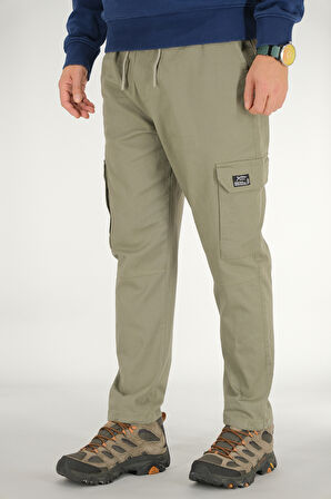 Erkek Açık Haki Kargo Pantolon Rahat Kesim Pamuklu Lastikli Bel