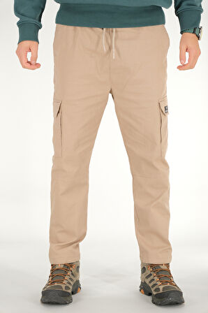 Erkek Vizon Kargo Pantolon Rahat Kesim Pamuklu Lastikli Bel