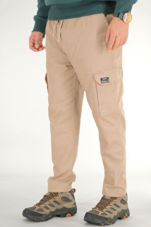 Erkek Vizon Kargo Pantolon Rahat Kesim Pamuklu Lastikli Bel