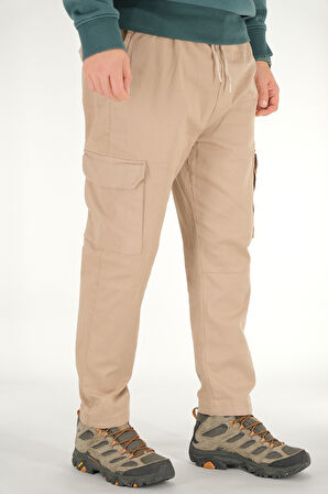 Erkek Vizon Kargo Pantolon Rahat Kesim Pamuklu Lastikli Bel