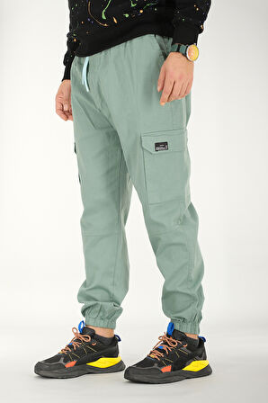 Erkek Mint Kargo Pantolon Rahat Kesim Pamuklu Lastikli Paça