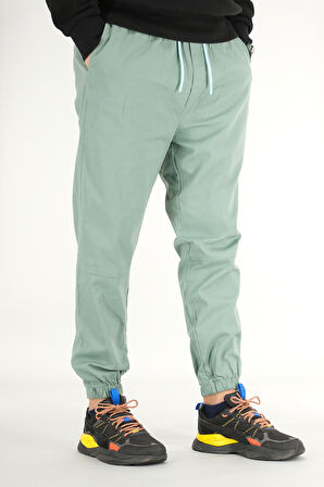 Erkek Mint Jogger Pantolon Rahat Kesim Pamuklu Lastikli Paça İpli