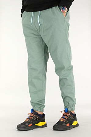 Erkek Mint Jogger Pantolon Rahat Kesim Pamuklu Lastikli Paça İpli