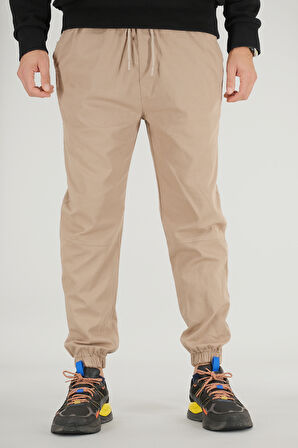 Erkek Vizon Jogger Pantolon Rahat Kesim Pamuklu Lastikli Paça İpli